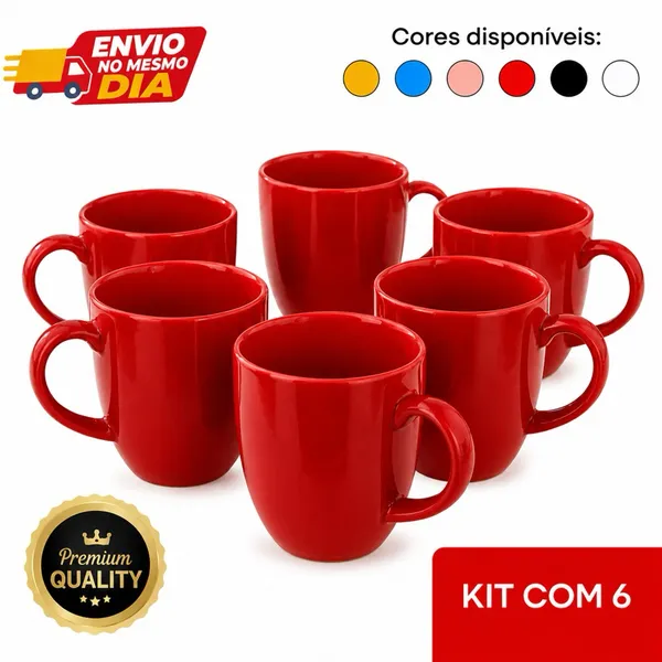 Jogo Kit 4 ou 6 Canecas de Porcelana 260ml Coloridas Café Chá