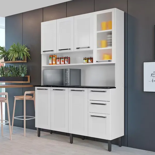 Cozinha Compacta Itatiaia Florença com 8 Portas, 2 Gavetas e 5 Prateleiras e 140cm de largura - Branca