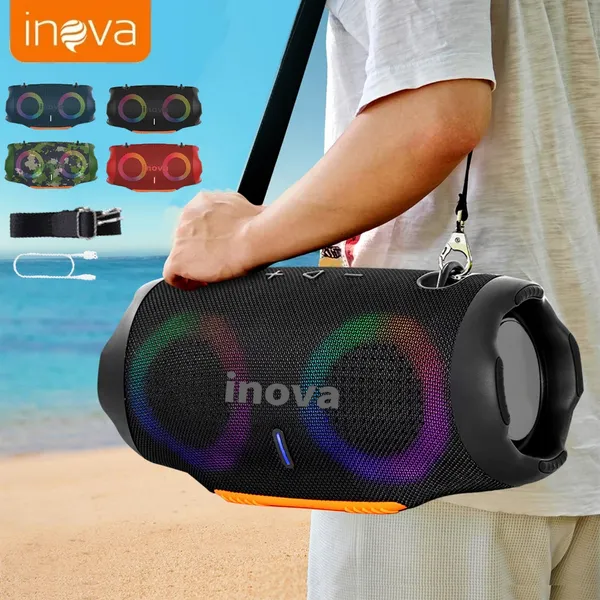 Inova Caixa de Som Bluetooth TWS Luz RGB Xtreme 4 Pen Drive FM Tipo-C Resistente à Água IPX6 Boombox