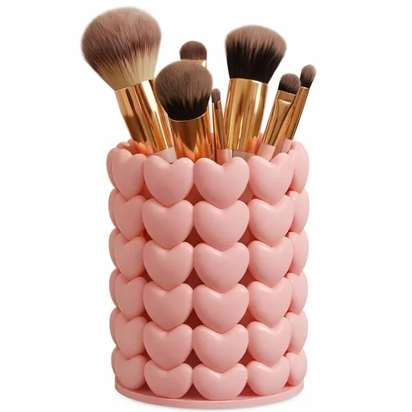 Porta Pincéis de Maquiagem Decorativo Corações Almofadados - Organizador Moderno Fosco