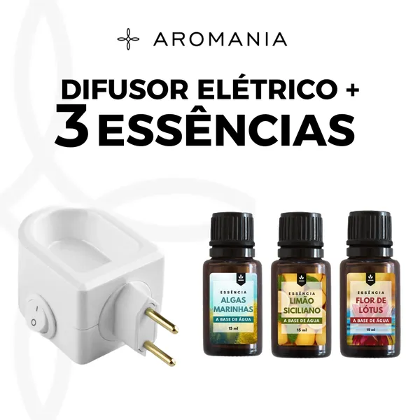 Kit Difusor  Elétrico de Aromas Bivolt + 3 Essências Concentradas 15ml - Escolha a Sua