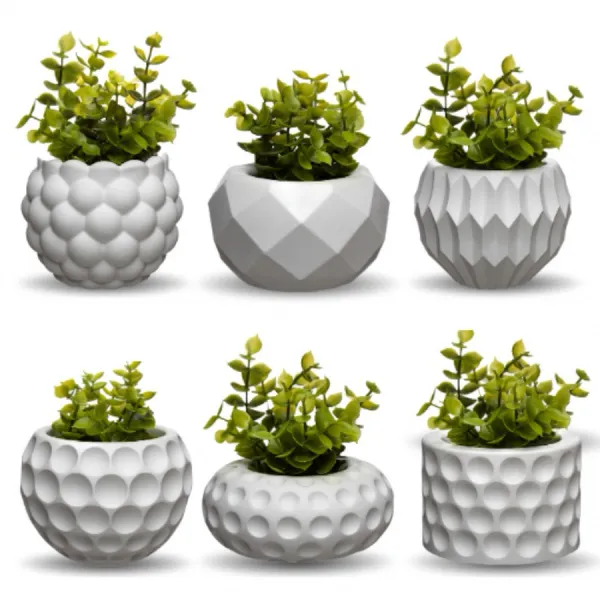 Conjunto decorativo com 6 vasos incluso planta artificial para decoração sala quarto banheiro lavabo