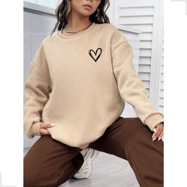 Moletom Feminino  Blusa de Frio Casaco Grosso Sem Capuz Flanelado Estampado Quentinho Lançamento