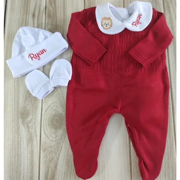 saida maternidade conjunto trico personalizado bebê menino