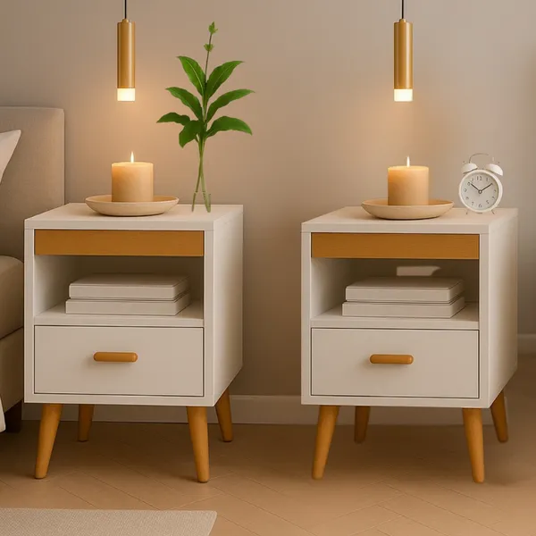 KIT 2 MESA DE CABECEIRA PARA QUARTO RETRÔ COM GAVETA E COM PÉS CRIADO MUDO MESINHA DE CANTO DE CAMA