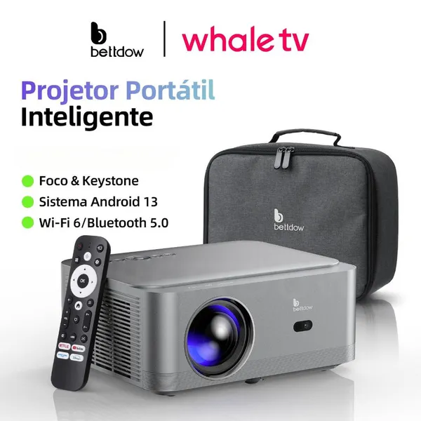 PROJETOR BETTDOW AC1082 FULL HD 1080P 4K 20000 LUMENS COM FOCO AUTOMáTICO, WI-FI 5G E VERSãO OFICIAL DA NETFLIX.