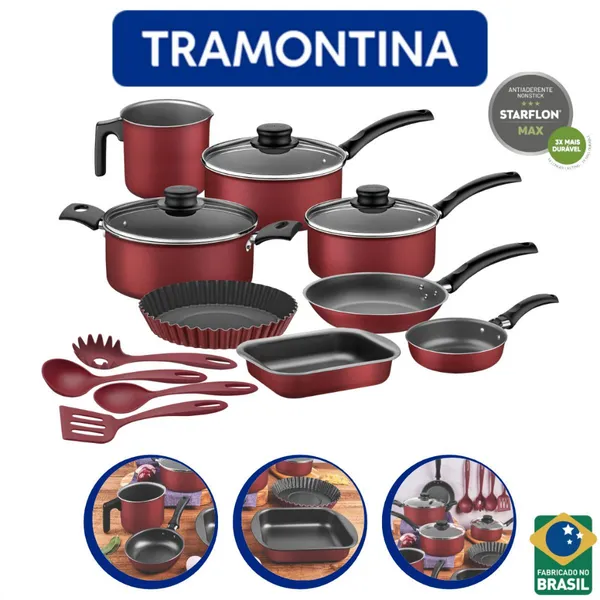 JOGO DE PANELAS ANTIADERENTE TRAMONTINA 12 PEçAS TURIM COM UTENSíLIOS
