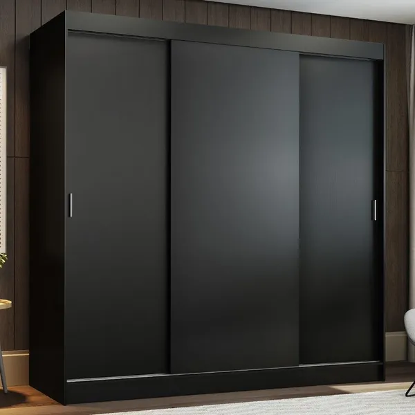 GUARDA-ROUPA CASAL MADESA RENO 3 PORTAS DE CORRER - PRETO
