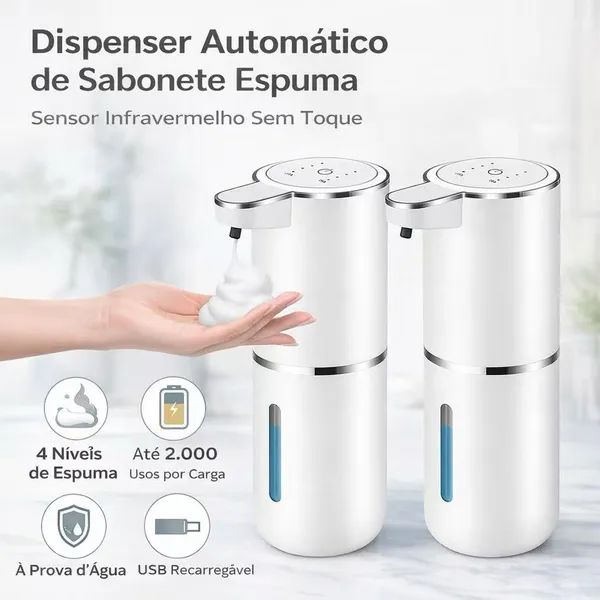 Dispenser Automático de Sabonete com Sensor Recarregável USB 380ML