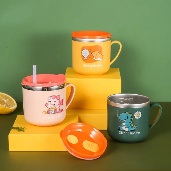 Copo Térmico Infantil com ​Canudo e Tampa em Aço Inoxidável – Caneca Baby Kids