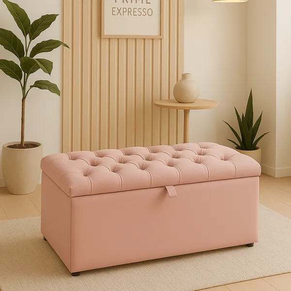 Baú Organizador Puff Estofado Multiuso para Sala, Quarto e Decoração