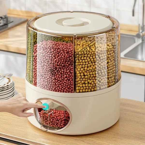 Dispenser Giratório Organizador de Cereais Luxo Alimentos com 6 Compartimentos para Grãos