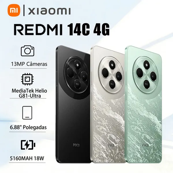 Celular Xiaomi Redmi 14C 4G Original Dual SIM 8RAM 256ROM Câmera 13MP 5160mAh Bateria barato NOVO
