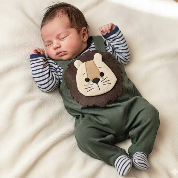 Roupinha Para Bebê Menino Modelo Jardineira com Body Manga Longa Leãozinho Verde Militar