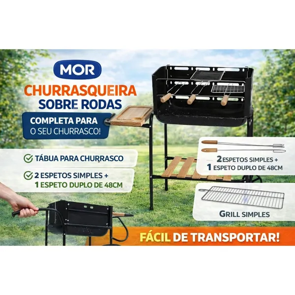 Churrasqueira Móvel Califórnia Com Bacia Esmaltada E Rodinhas Compacta Portátil Carvão com Acessórios Mor