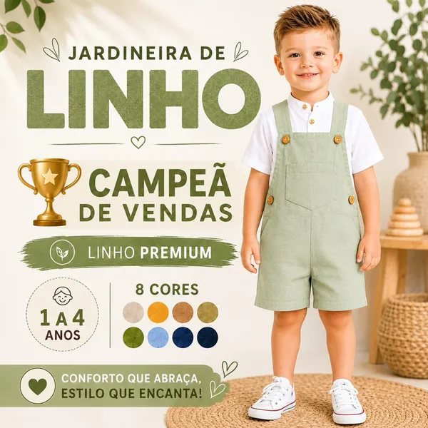 Jardineira Infantil Menino / Bebê - Macacão em Linho