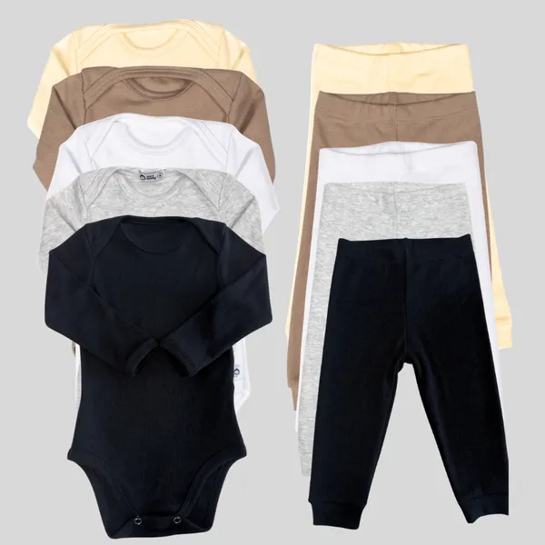 Kit conjunto Bebê Lilobu 10 peças canelado Body Manga Longa e Calça Pagão super macio 24003-K5-C2