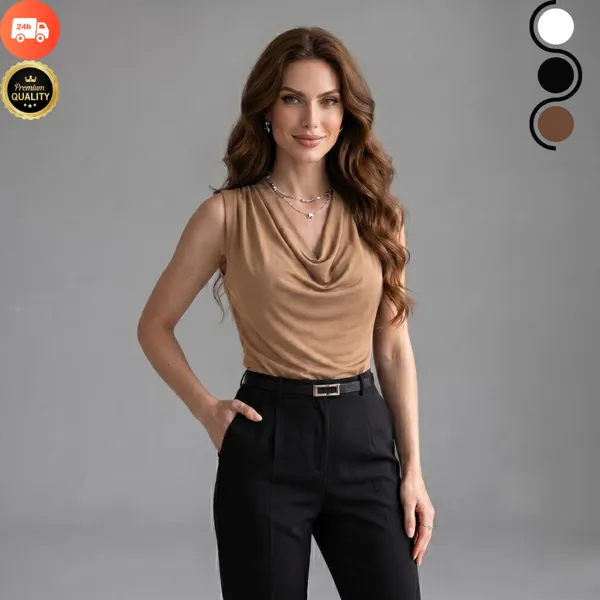 Blusa Regata Feminina Gola Boba Elegante Suplex Moda Verão Social Casual