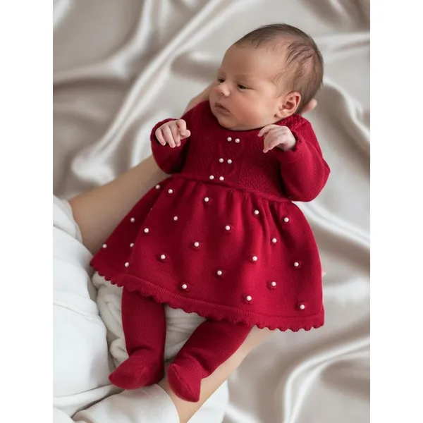 Vestido Calça Pérola Récem Nascido infantil Saída Maternidade Menina Tricot RN Bebê