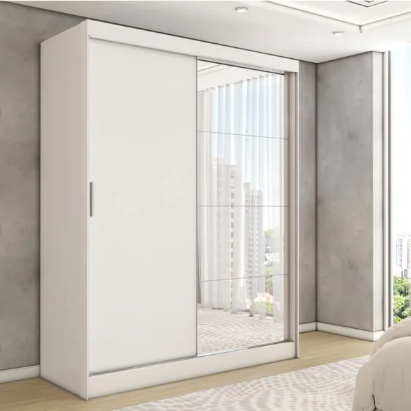 GUARDA-ROUPA SOLTEIRO VULCAN 2 PORTAS 4 GAVETAS COM ESPELHO 100% MDF - PANORAMA MóVEIS