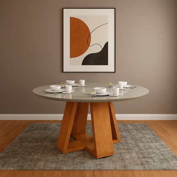 Mesa Redonda para Jantar em MDF com Vidro Laqueado para 4 lugares