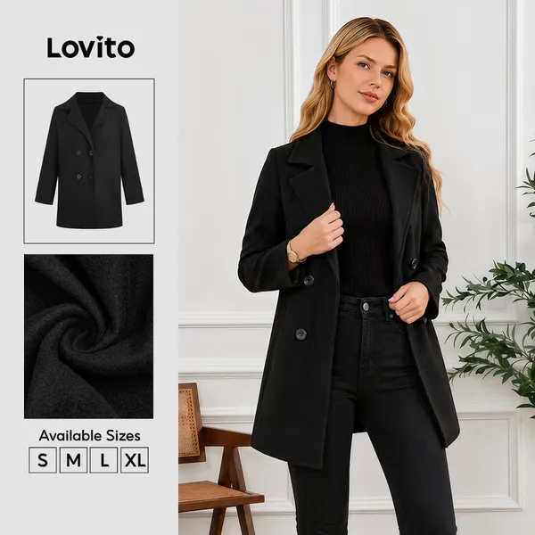 Lovito Casual Casaco Botão Preto Outono/inverno para Mulheres LNL141331