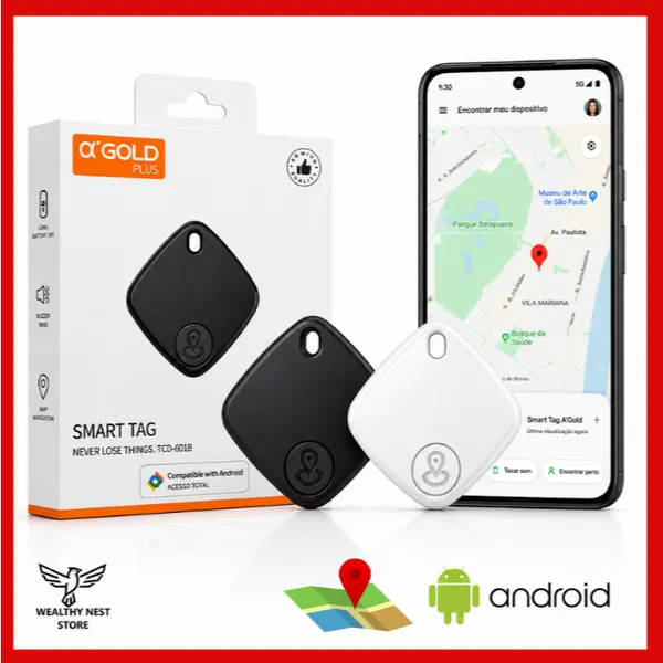 Mini Rastreador Para Dispositivos Android GPS Com Google Find Hub Marca A'Gold Smart Tag - Bolsa, celular