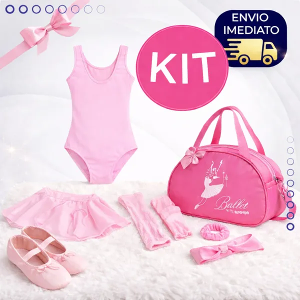Kit Ballet Feminino Rosa 7 Peças + Bolsa Brinde 2 a 12 Anos