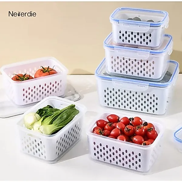 Kit 3 Organizadores Potes Hermetico Geladeira 850ML/1750ML/3300ML Alimentos Vegetais