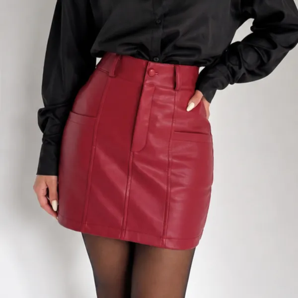 SAIA FEMININA COM BOLSOS COURO SINTÉTICO