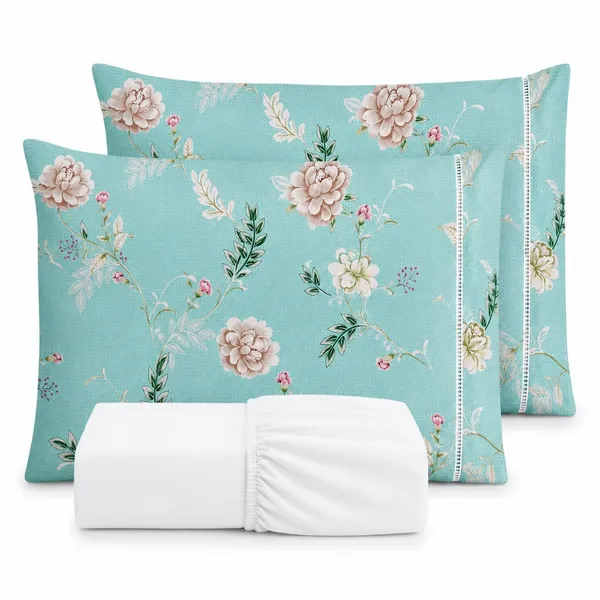 Kit Lençol Fronha Estampada Cama Solteiro Casal Queen King 400 fios Micropercal 03 Peças Ponto Palito
