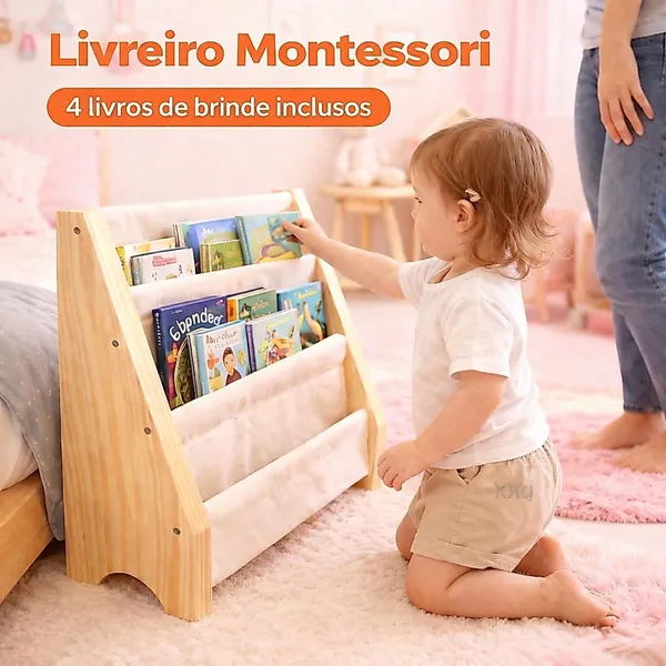 Estante Montessori Infantil Mini Porta Livros