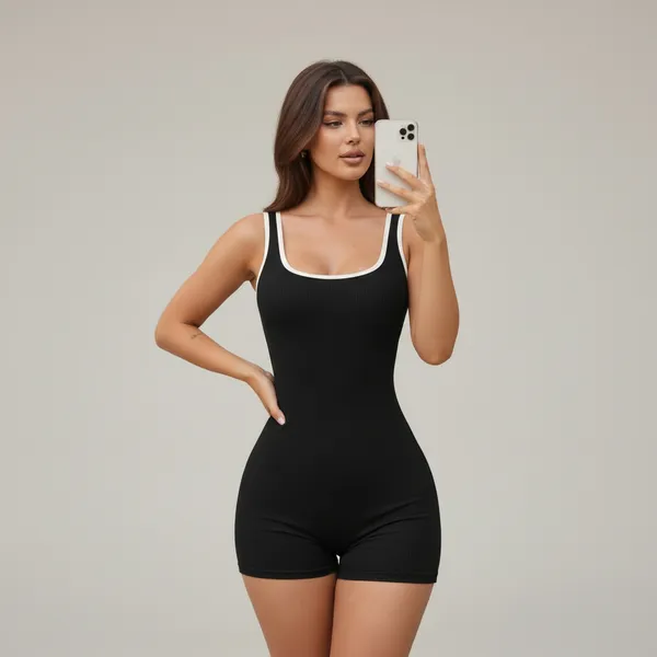 Macaquinho Feminino Premium Canelado Anarruga Modelador Moda Fitness Treino Academia