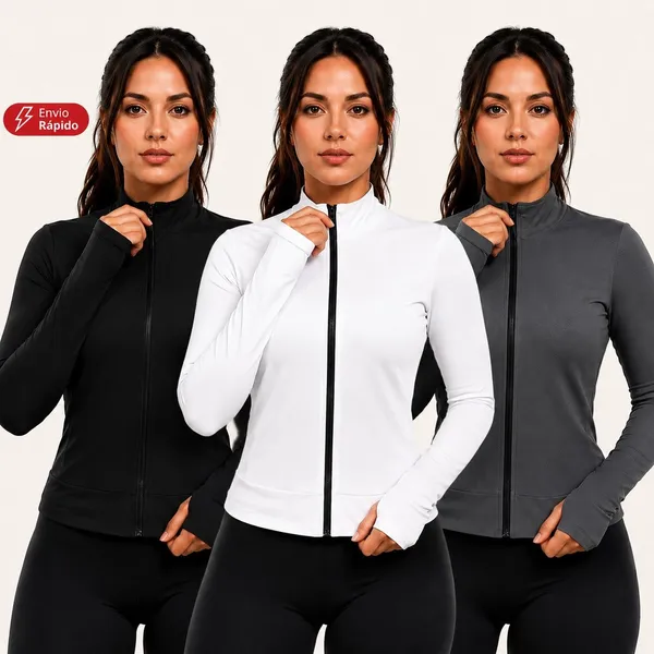Casaco Dryfit Feminino Slim Proteção UV Academia Treino Fitness Zíper Manga Longa Premium Modeladora Dry Fit Casual