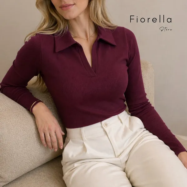 Blusa Feminina Canelada Manga Longa Gola Polo Básica Inverno