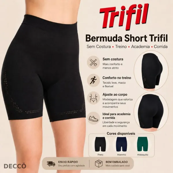 Bermuda Short Trifil Feminino Adulto Sem Costura para Treino, Academia, Corrida e Fitness