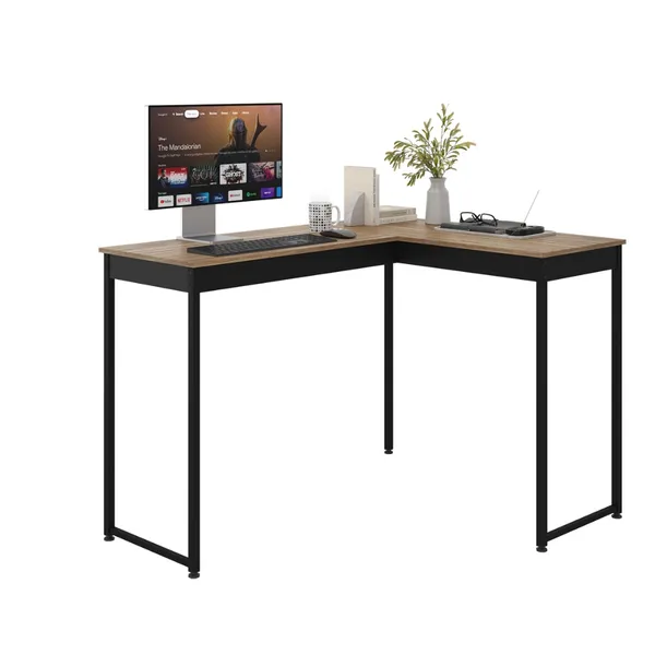 Escrivaninha Mesa de Canto para Escritório Home Office em L 110cm Apoio Industrial Preto Tampo Laminado Pier