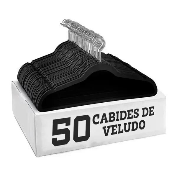Kit 50 Cabides  Veludo De Roupa Antideslizante Slim Adulto Gancho 360°