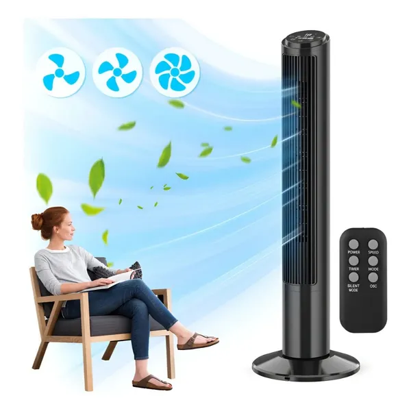 Ventilador Torre Oscilante com Controle Remoto, 3 Velocidades, Desligamento Automático 127V – 100cm