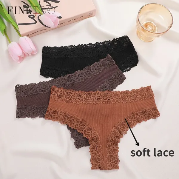 Finetooo Calcinha de Renda Feminina Confortável em Algodão – Tanga Floral