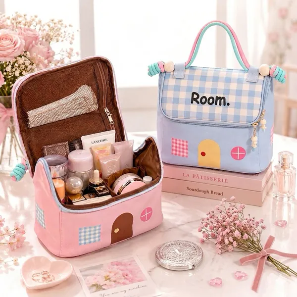 BOLSA DE MAQUIAGEM ROOM MULTIFUNCIONAL COM COMPARTIMENTOS REMOVÍVEIS PARA VIAGEM