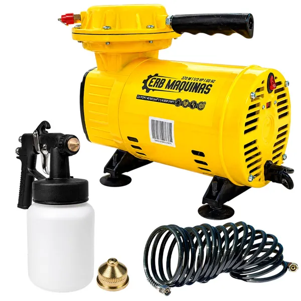 Kit Compressor de Ar Direto 370W Bivolt 127/220V Acompanha Pistola e Mangueira Erb Maquinas