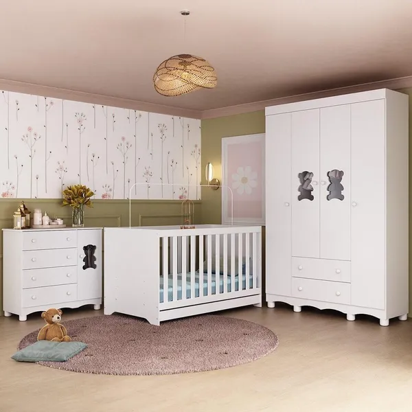Quarto de Bebê Completo com Berço Americano 3 em 1 Ternura Multimóveis MP4647