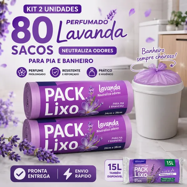Kit Saco de lixo Perfumado lavanda Pia e Banheiro Neutraliza Odores cheiroso