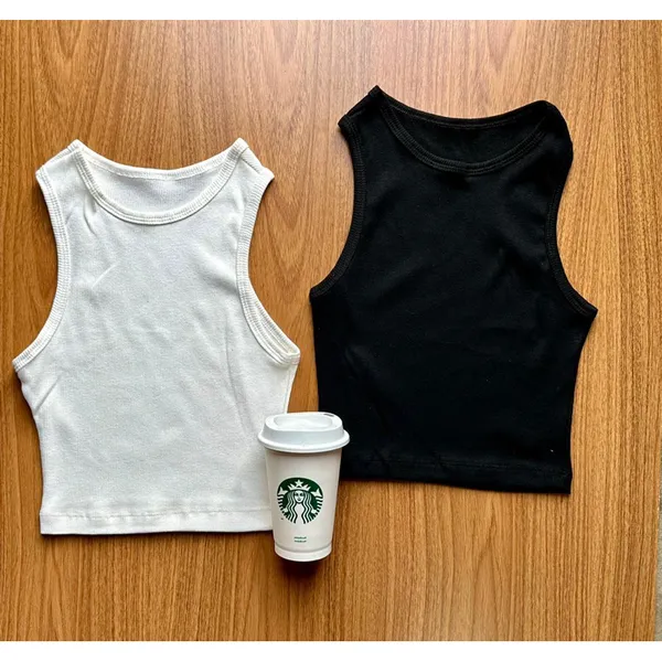 Kit 2 Camisetas Cropped Regata Básica Feminina Canelada Ribana para Academia