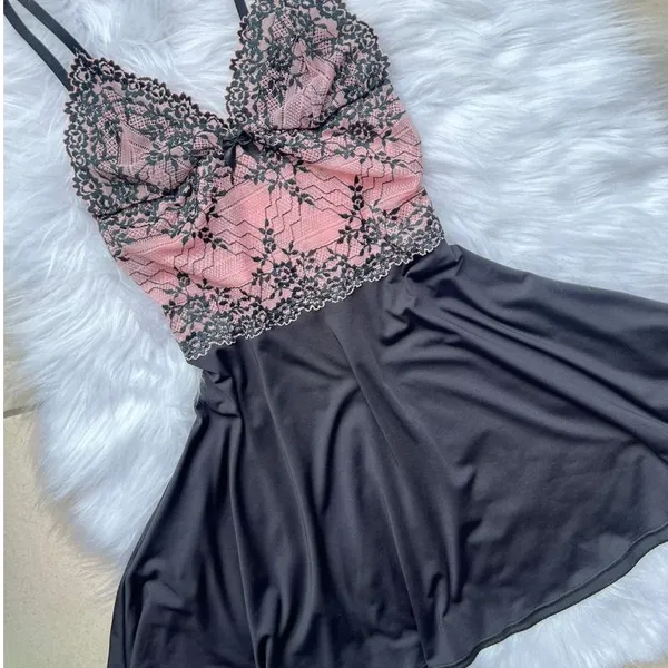 Mit Lingerie Vestido Feminino de Dormir Camisola Sensual de Renda Sem Bojo