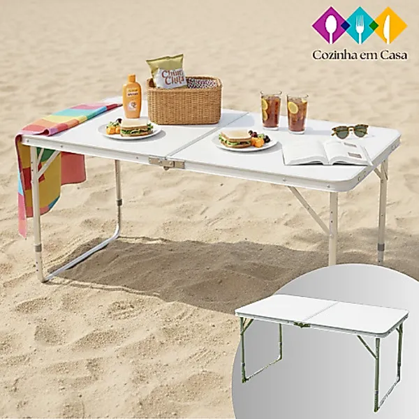 Mesa Dobrável  Portátil Vira Maleta Camping Praia 120x60cm