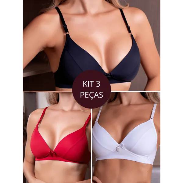 Kit 3 Peças – Sutiã Fernanda com Bojo Soft, Confortável e Alça Regulável