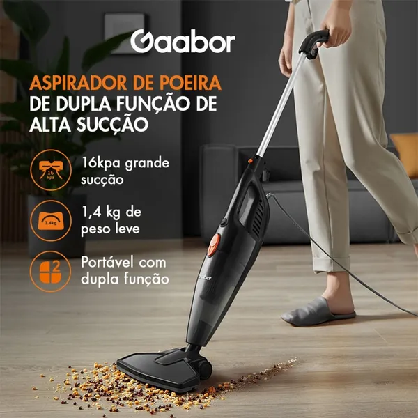 Gaabor Aspirador de Pó 2 em 1 Sucção Forte de 16000Pa Com Fio Haste de Pressão Dust Off Portátil GVCW-M15A