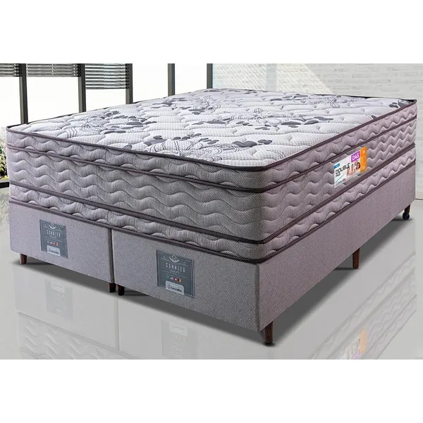 CAMA BOX QUEEN COLCHãO ORTOFIRM + BOX 158X198X71 DOUBLE FACE ESPUMA D45 CINZA